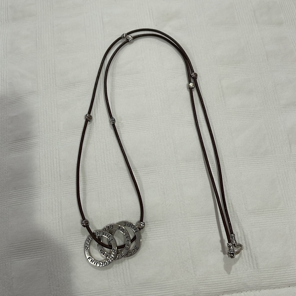 Silpada Sterling Silver & Leather Cord Necklace w/3 Sterling Silver Rings/Charms